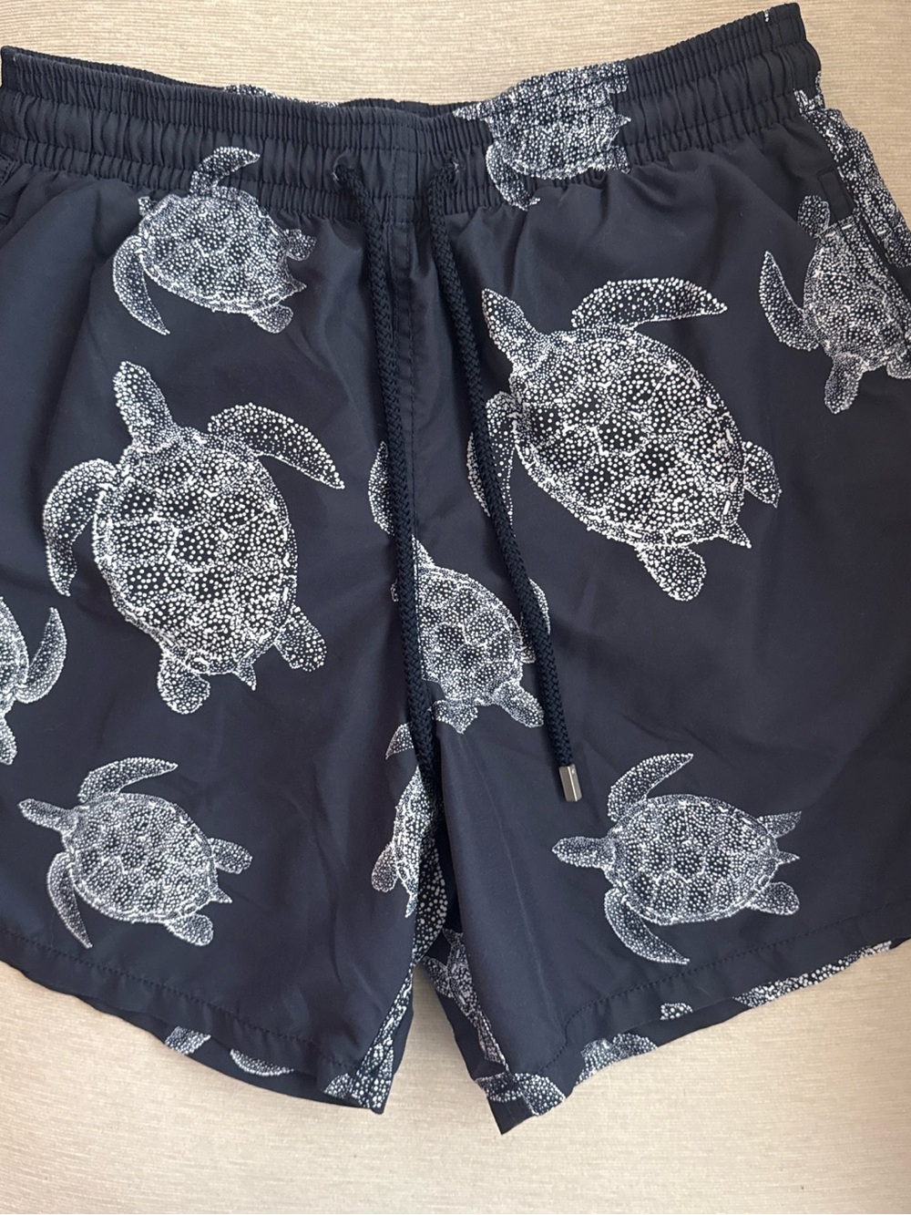 Vilebrequin Navy Swim Trunks with White Turtle Print - Picture 2 of 5